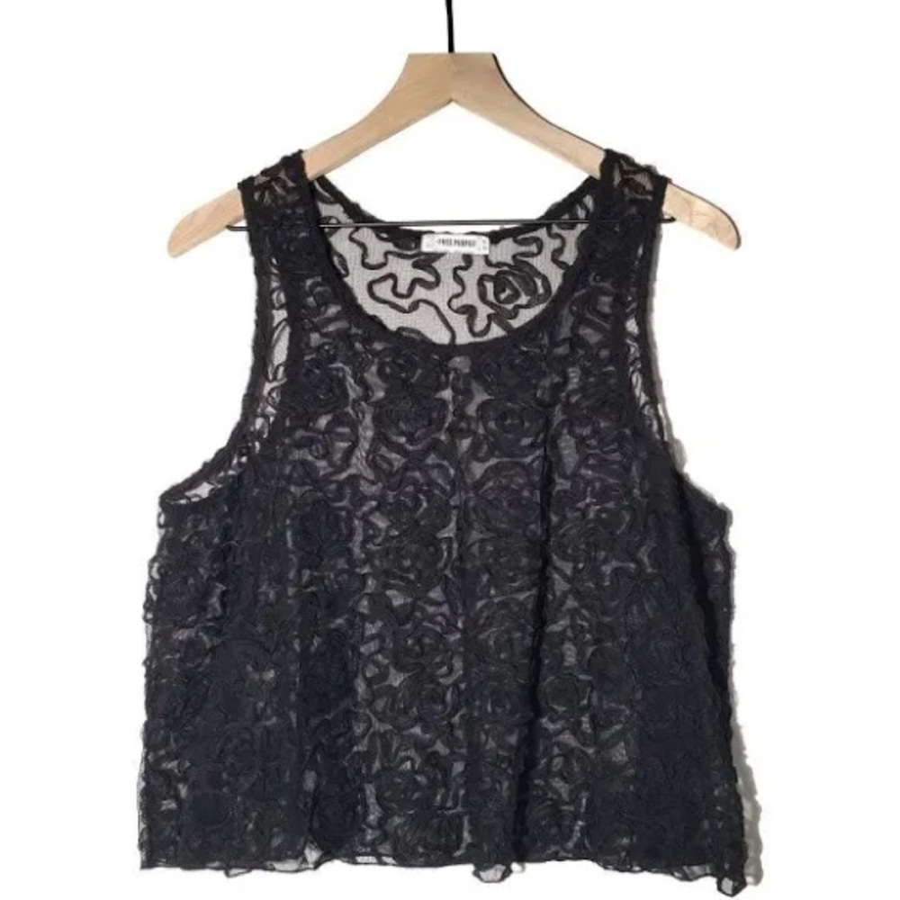 Free People Black Lace Tank With Floral Detail